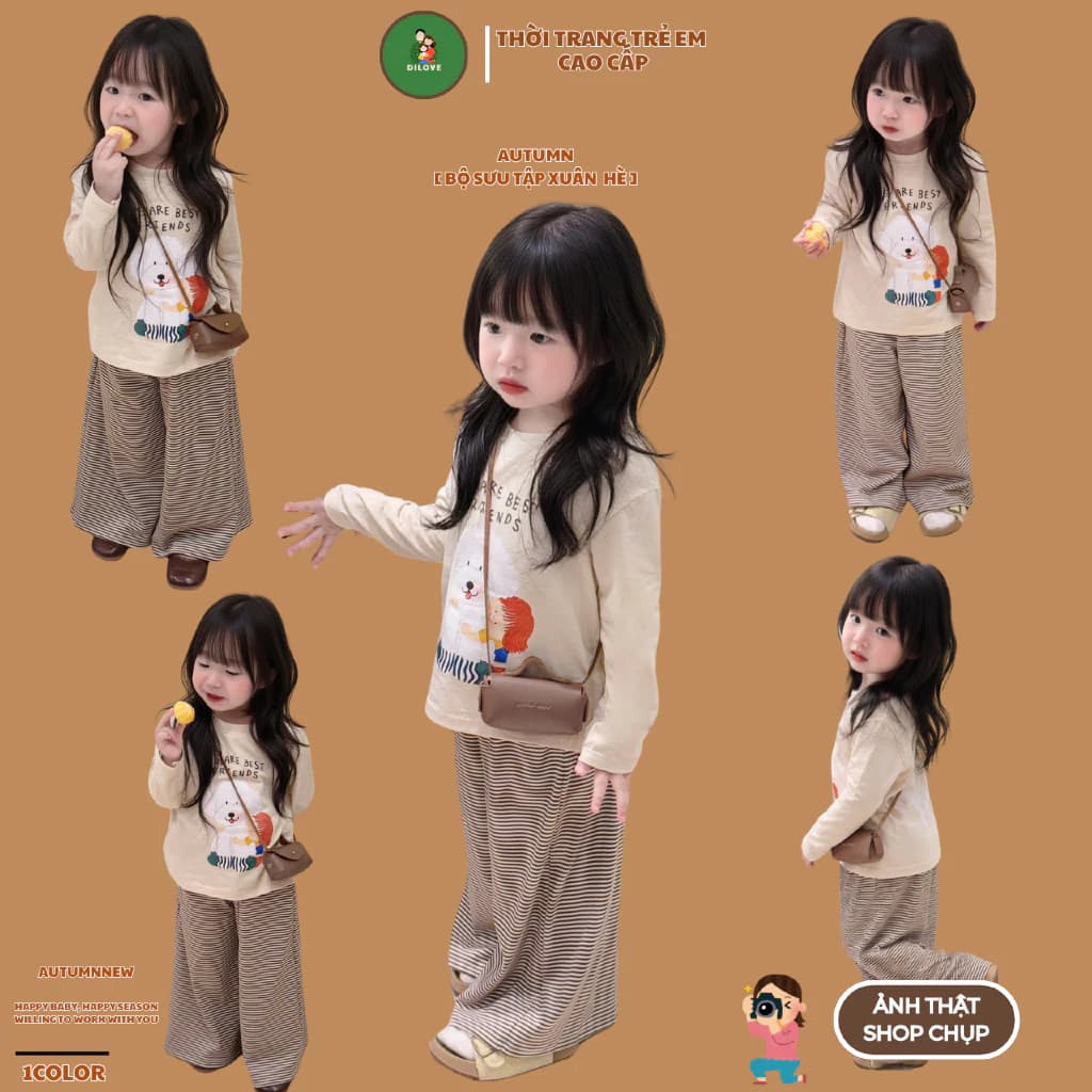 Bộ Quần Áo Dài Tay Cho Bé DILOVE Chất Liệu Cotton Co Giãn Thoáng Mát Quần Áo Thu Đông Cho Bé - áo be dài chó trắng - B6