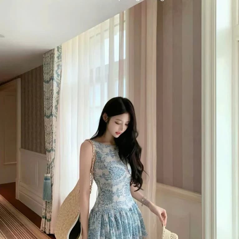 Váy nữ họa tiết hoa lam thanh lịch - CAMILLE DRESS