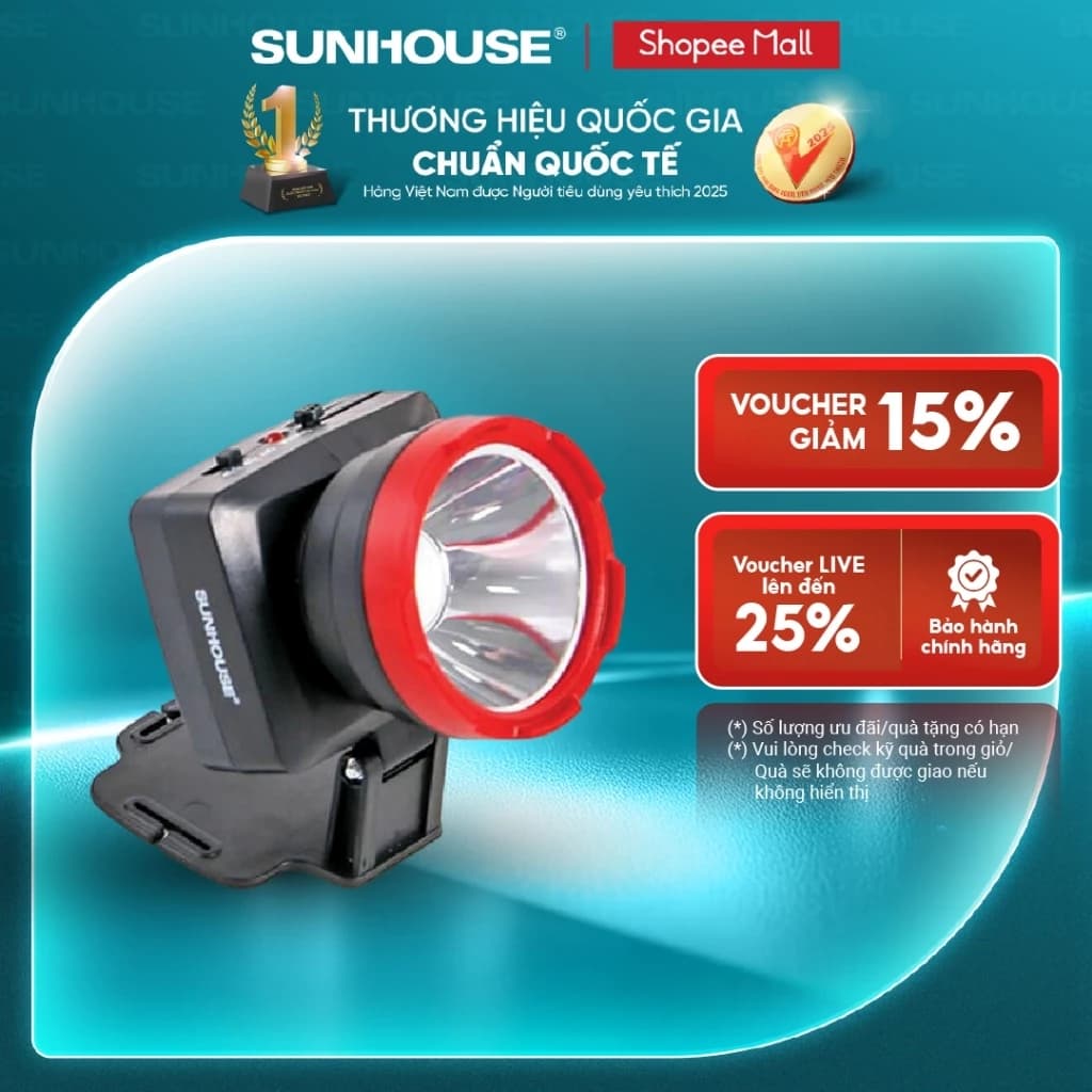 Đèn pin đội đầu SUNHOUSE cỡ trung siêu sáng SHE-5032