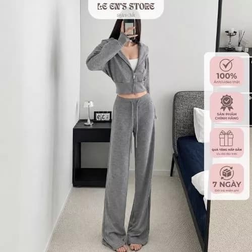 Bộ nỉ nữ form suông áo bomber có mũ chất nỉ cotton dày dặn bộ đồ thể thao nữ mặc nhà đi chơi 3 màu-B159