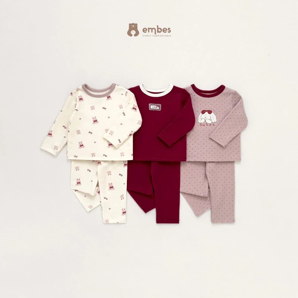 Đồ Bộ Bé Gái Embes, Bộ Dài Tay Họa Tiết Thỏ Phối Màu Chất Cotton Mềm Mại Cho Bé Gái Size Từ 8-18Kg