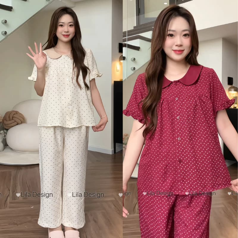 Đồ bộ mặc nhà nữ SUNA chất đũi tơ, hoa nhí, mềm mịn thoáng mát khi mặc - C09