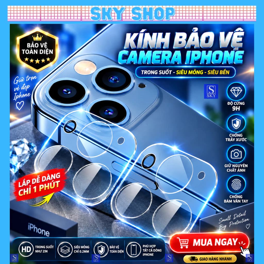Cường lực camera iphone 15 ProMax 16 ProMax 17 ProMax 17 Air 14 Pro Max 14 Plus 13 ProMax 12 Pro Max 11 Pro Max 12 Mini