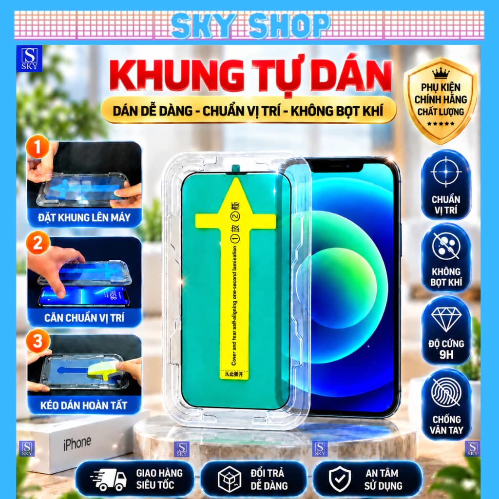 Cường lực khung tự dán iphone xs max 11 pro max 12 13 X Xr 15 pro max 14 promax 16 17 ProMax 18 ProMax 17 Air 7 Plus 8