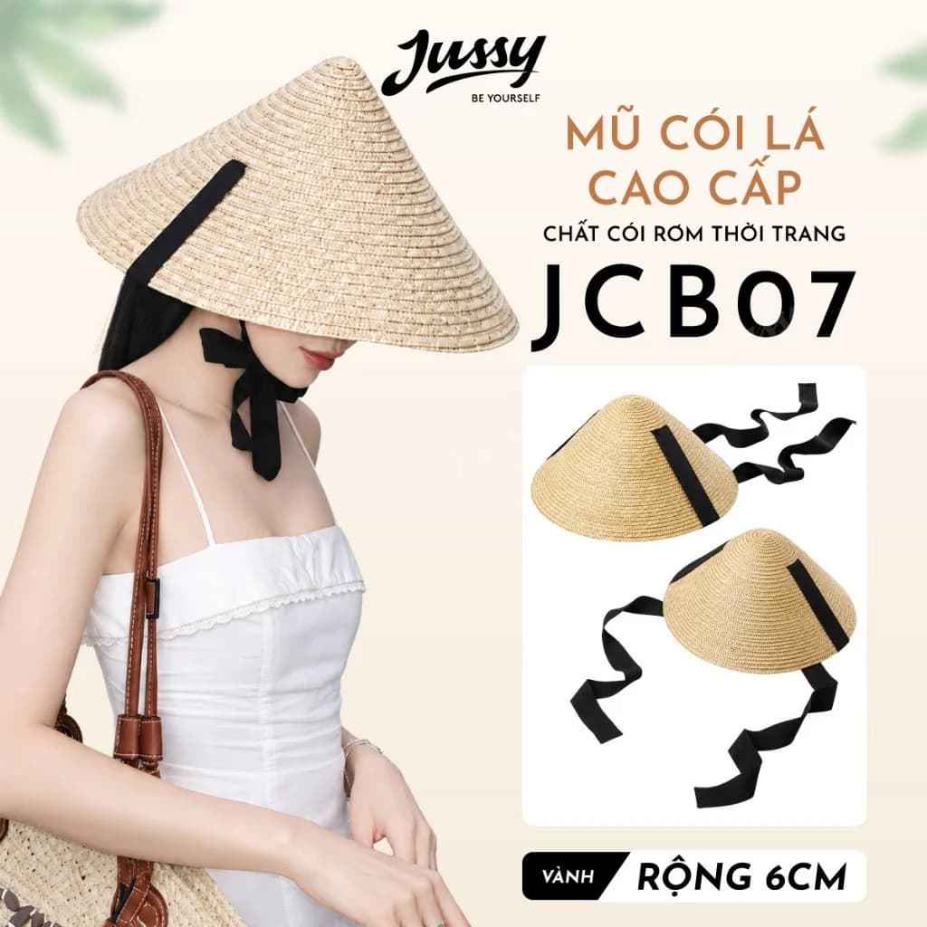 Mũ Cói Lá JCB07 Jussy Official Nón Lá Cói Rơm Cao Cấp  Form Cứng Có Đóng Hộp Vành 13 Che Nắng Thoáng Mát Đi Biển Du Lịch
