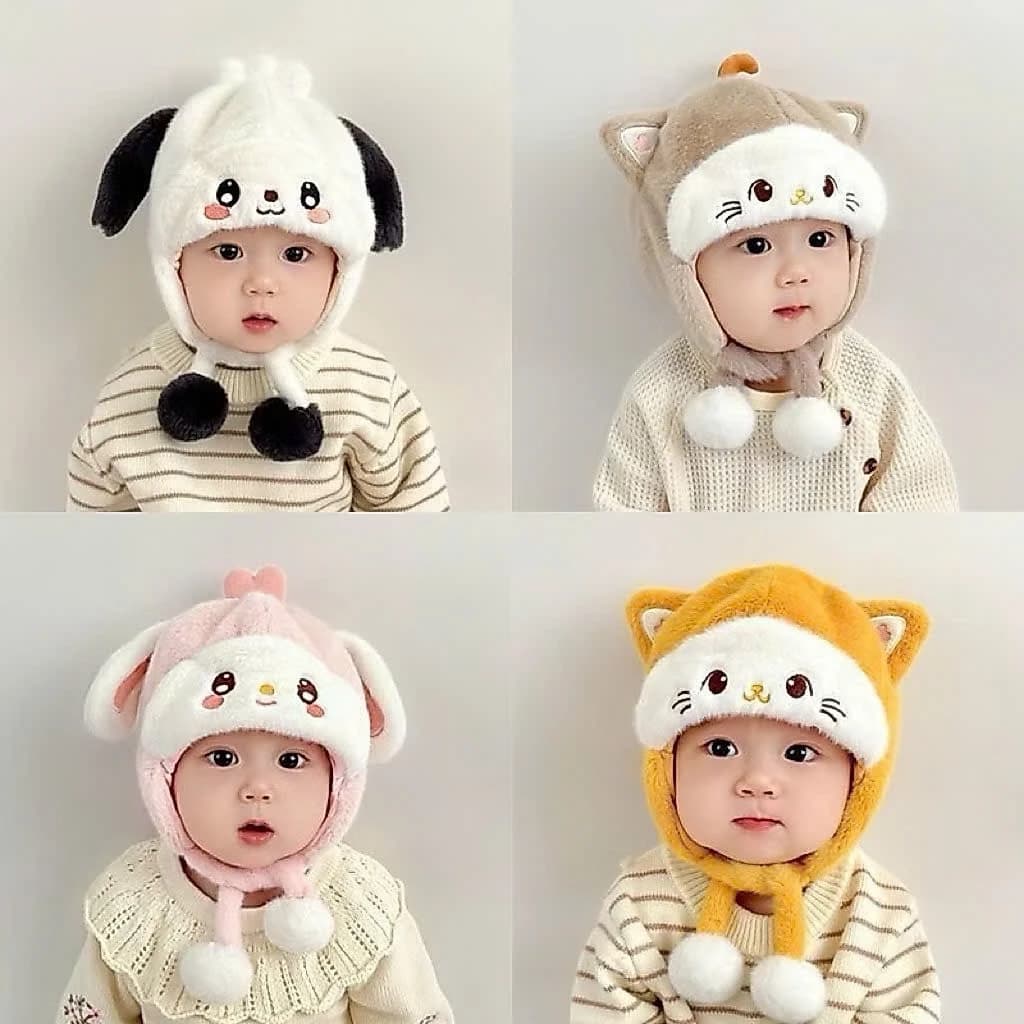 Mũ lông mềm giữ ấm tai cho bé hình thú dễ thương tai thỏ mèo cún mùa đông siêu ấm, chất liệu nhung mịn cao cấp