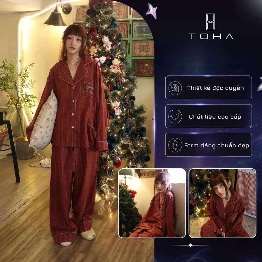 [BST GIÁNG SINH] TOHA Homewear Bộ Đồ Ngủ Cao Cấp Dài Tay Mặc Nhà Thoáng Mát Simply Happy - Giặt riêng