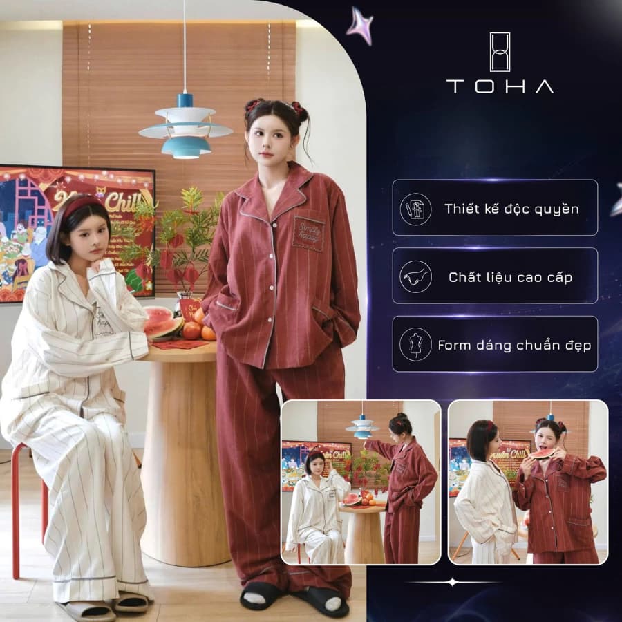 [BST GIÁNG SINH] TOHA Homewear Set Pijama Unisex Form Rộng Mặc Nhà Dễ Thương - Simply Happy