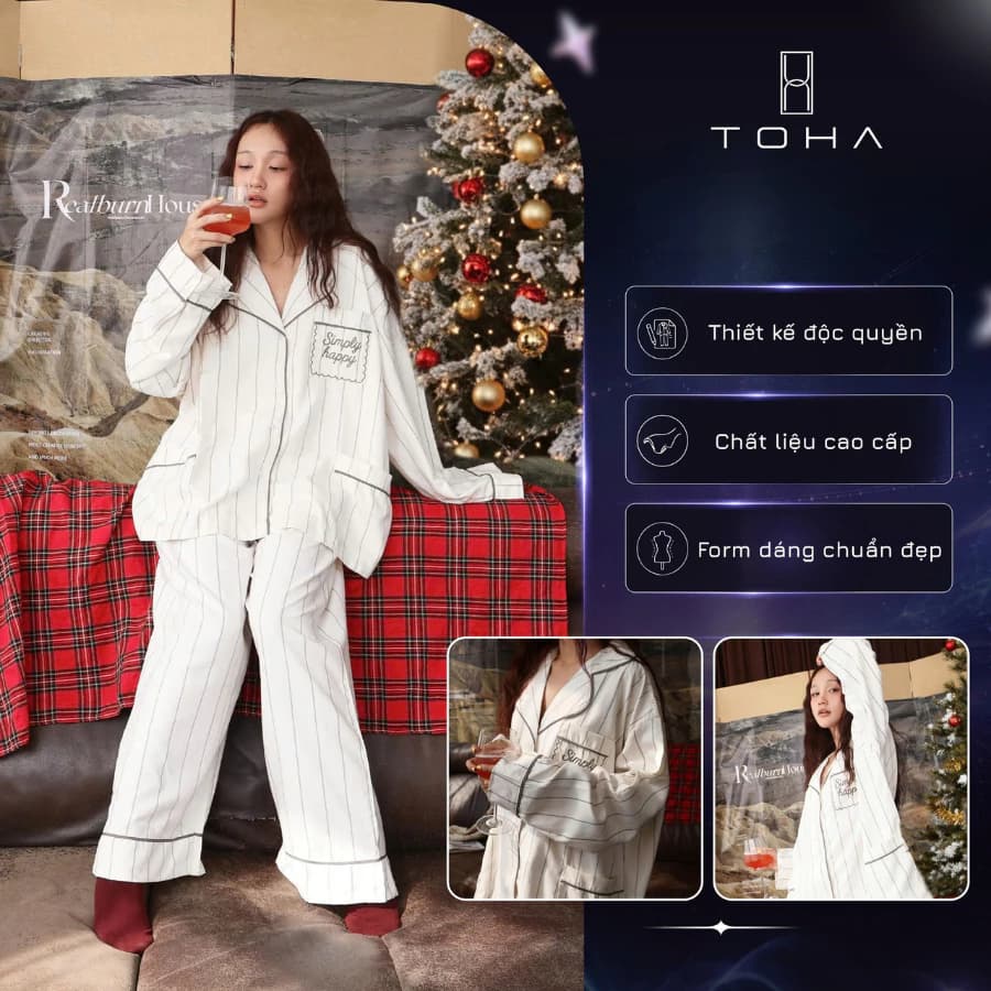 [BST GIÁNG SINH] TOHA Homewear Đồ Bộ Pijama Cao Cấp Dài Tay Mặc Nhà Dễ Thương Simply Happy