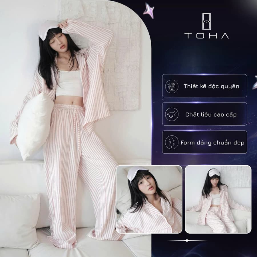 [BEST SELLER] Toha Homewear Đồ Bộ Mặc Nhà Cao Cấp Form Rộng Măc Nhà, Đi Chơi, Du Lịch Candy Stripe Set