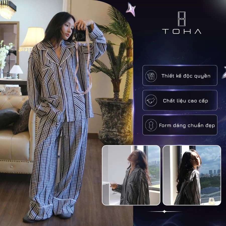 [BST GIÁNG SINH] TOHA Homewear Đồ Bộ Pijama Cao cấp Form Rộng Mặc Nhà Mềm Mịn CHECKERED BLISS