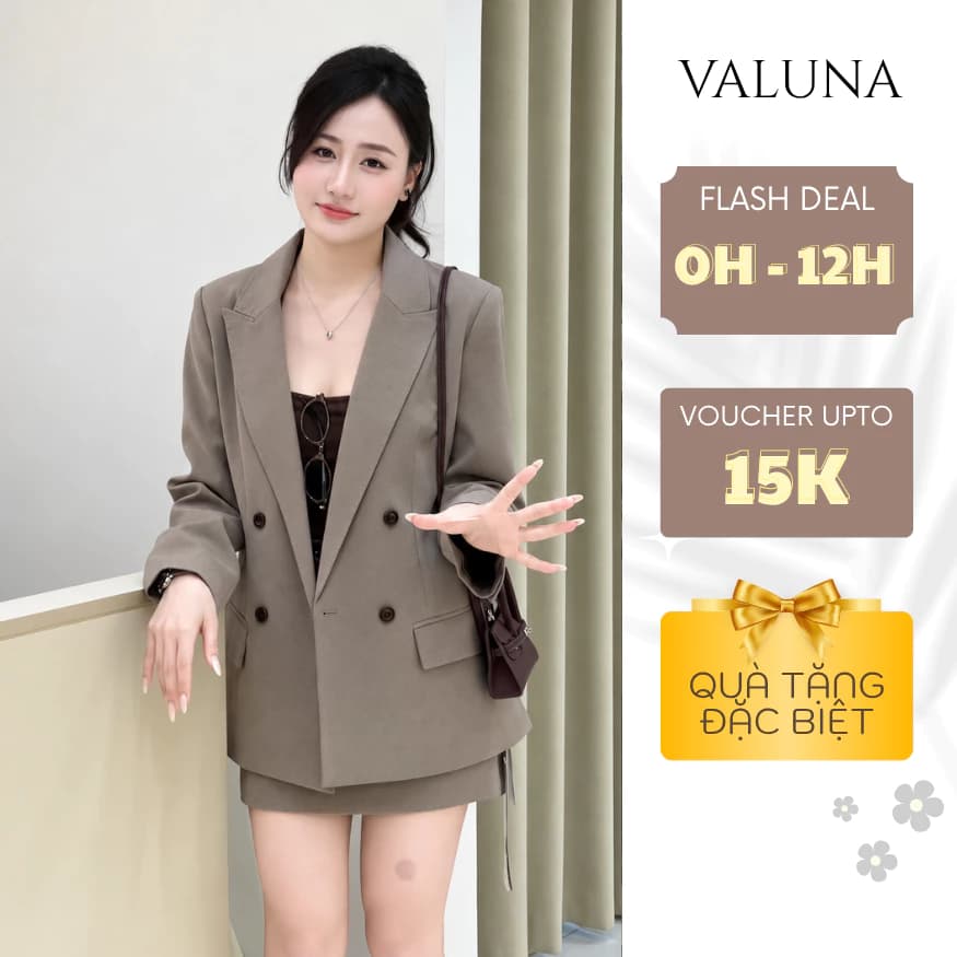 Set vest nữ blazer 2 hàng cúc phối chân váy ngắn đai tết thanh lịch công sở VALUNA STORE 2775