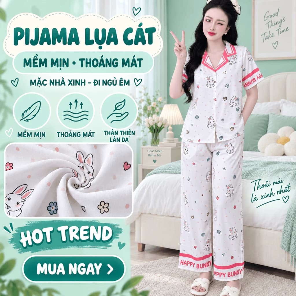Pijama lụa Cát thời thượng tay cộc quần dài sIZE 40- 70KG, Pijama Lụa Tôn Vinh Vóc Dáng - Trẻ Trung Năng Động
