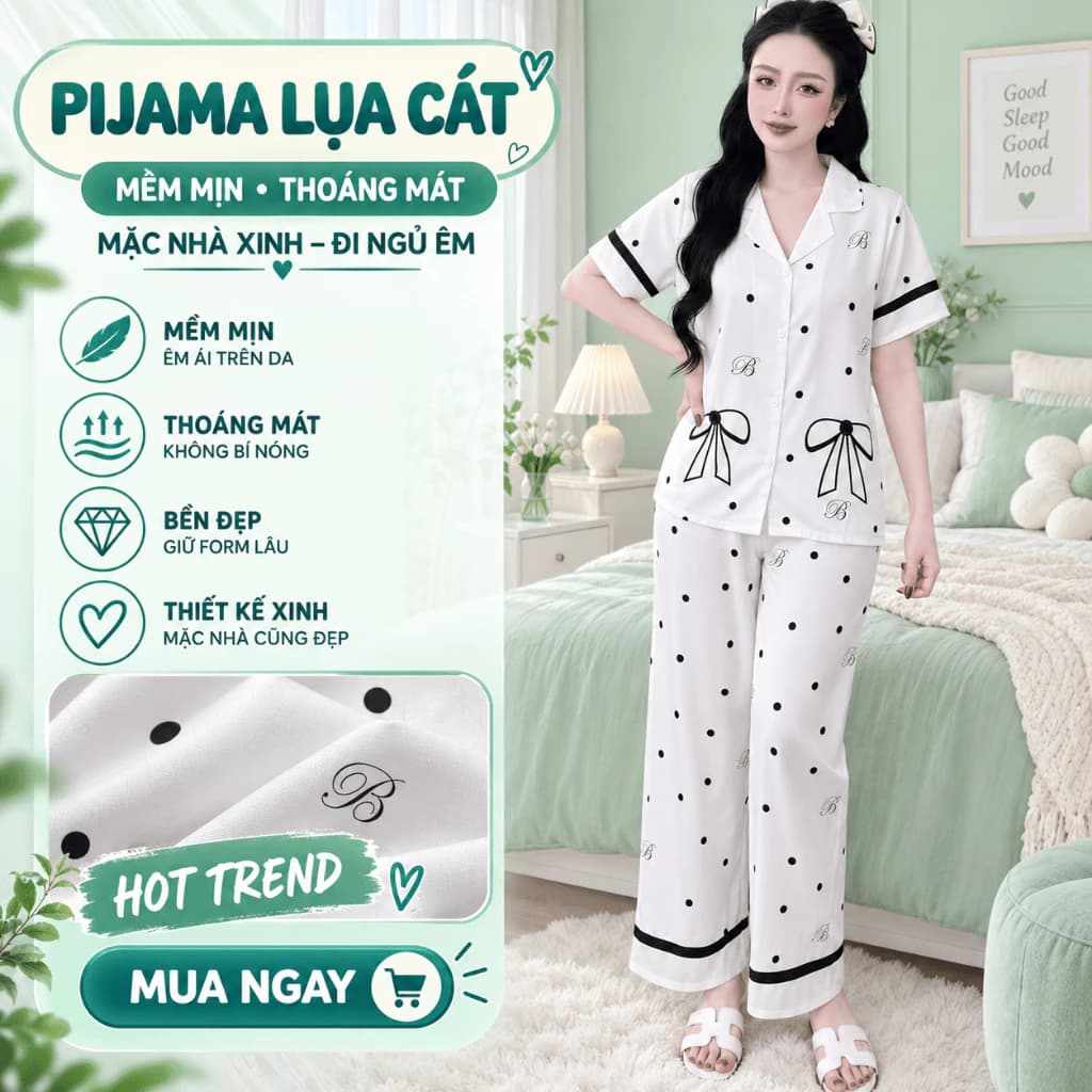[HOT] Đồ bộ pijama Lụa nữ áo phông quần DÀI hình họa 5D, Pijama Lụa hoa lá xinh xẻo - thoải mái tạo nên Size 40 -70kg