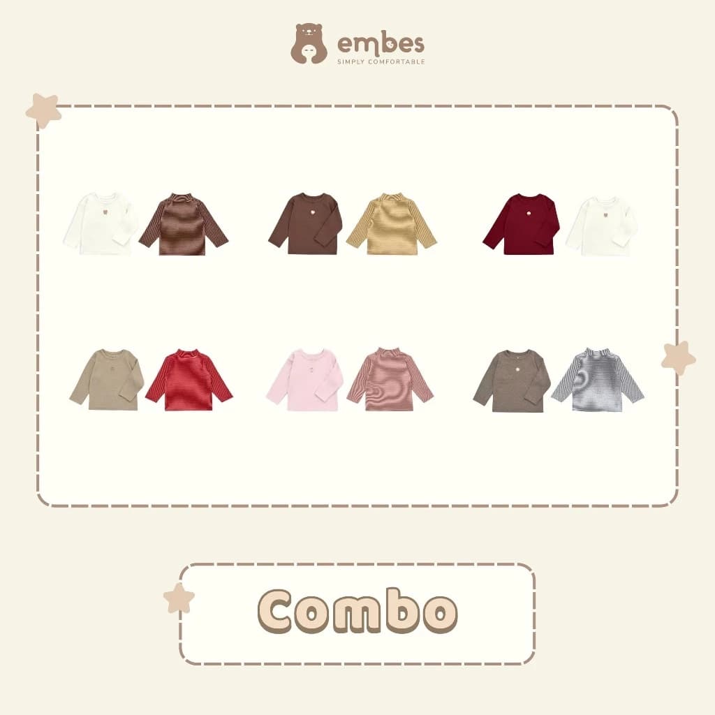 Combo Set 2 Áo Thu Đông Cho Bé Embes, Set Áo Mềm Mại Giữ Ấm Cho Bé Trai Bé Gái Size Từ 8-18Kg