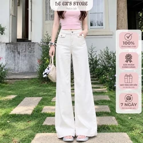 Quần suông ống loe nhẹ nữ kaki jeans cạp cao tôn dáng, quần dài phong cách hàn quốc đi làm đi chơi-Q137