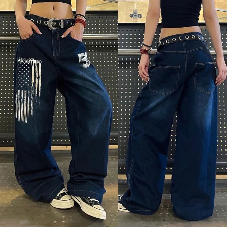 [BEST SELLER] Quần Jean Baggy In Cờ Mỹ District Ống Rộng – Signature American Rebel