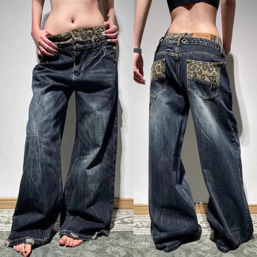 [DEAL SẴN HÀNG] Quần Jean Baggy Ống Rộng Phối Họa Tiết Da Báo Unisex - Leopard Switch