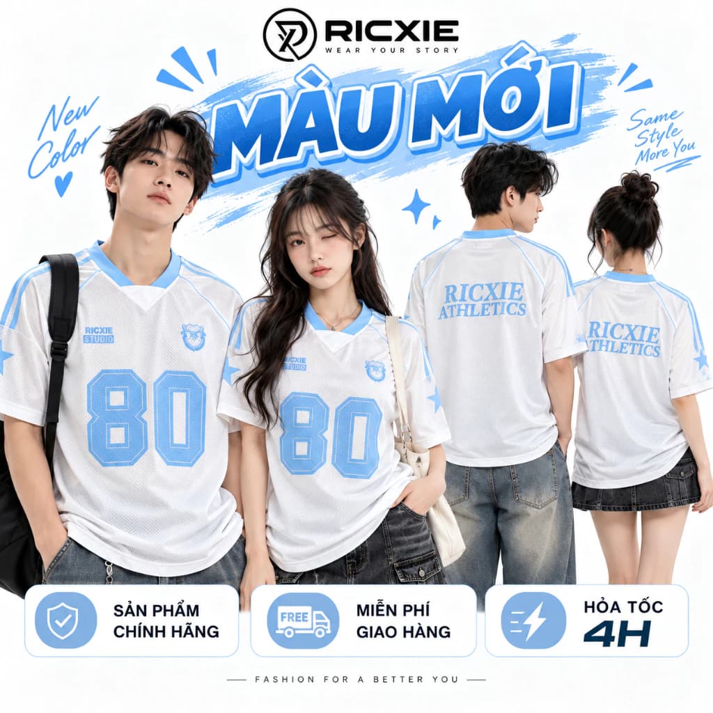 ÁO THUN LƯỚI RICXIE " SỐ 80 " From Rộng Unisex Nam Nữ Phiên Bản Update