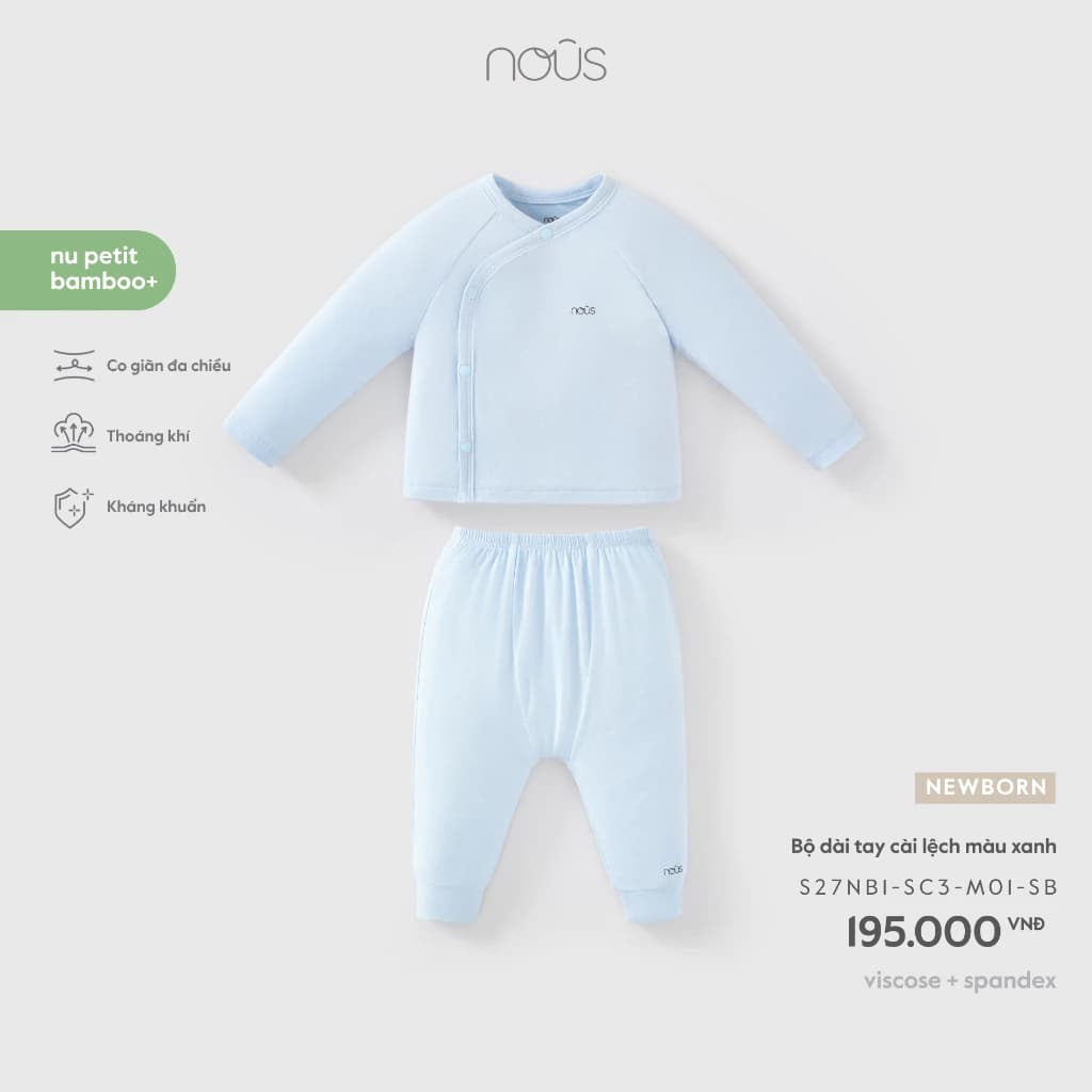 Nous Newborn Bộ quần áo dài tay, bộ dài cho bé sơ sinh chất liệu Nu petit mềm mát bé dưới 5.5kg