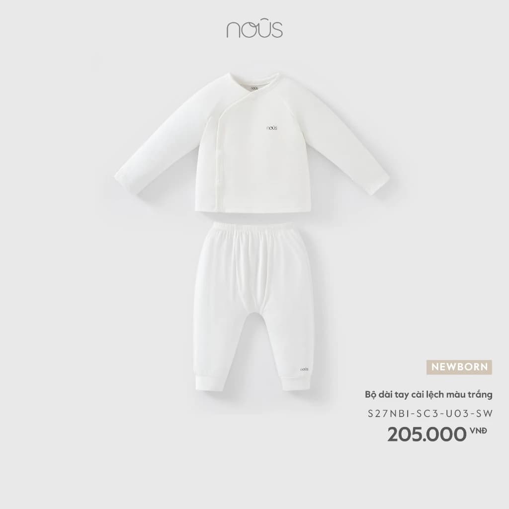 Nous Newborn Bộ dài cài lệch, bộ quần cạp cao áo dài tay cho bé sơ sinh chất petit mềm xinh cho bé dưới 5.5kg