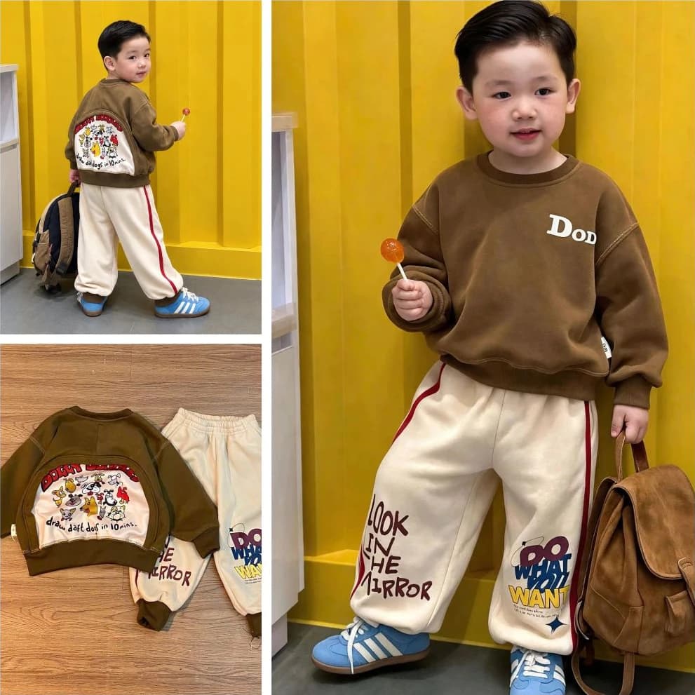 Bộ thu đông bé trai chất nỉ 2 da, bộ dài tay bé trai do what you want dày dặn mềm mại [9-24kg]