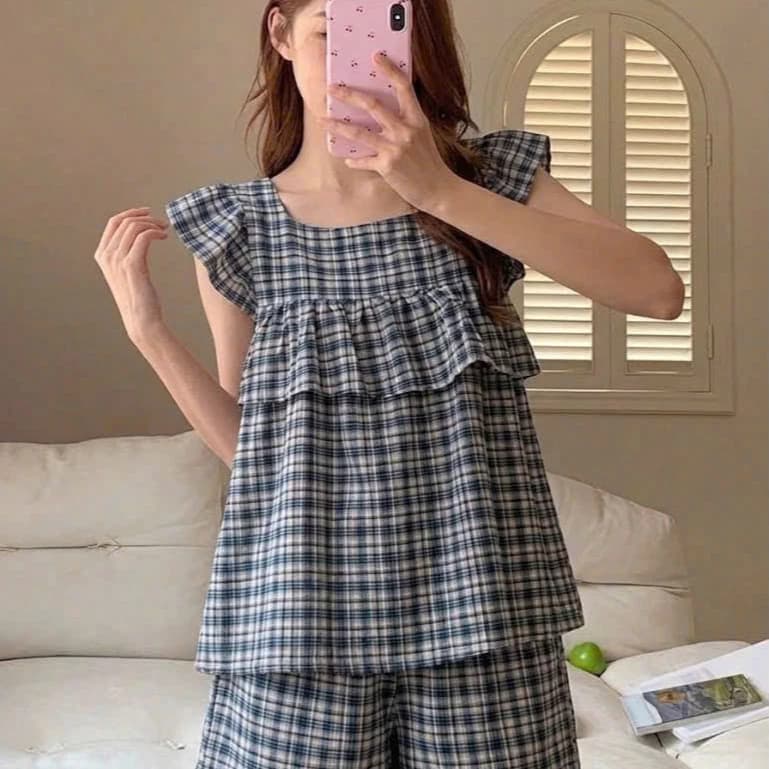 Bộ 2 dây nữ quần ngắn cổ vuông mặc nhà nhiều màu chất Cotton, Xô Lụa, Đũi, Tole, Lanh