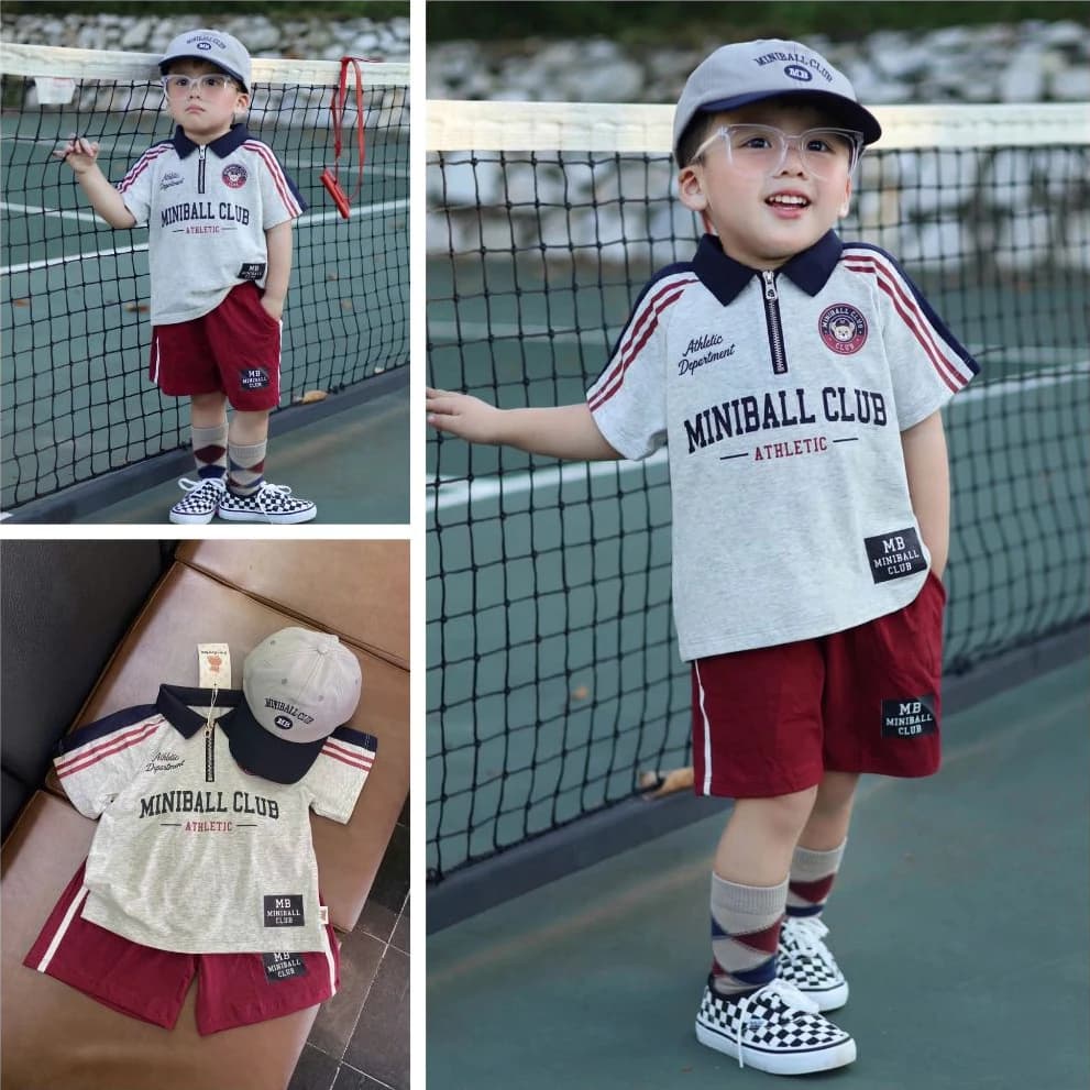 Set áo polo bé trai quần đùi dáng thể thao KÈM MŨ, Bộ đồ thể thao bé trai chất cotton mịn [9-28kg]