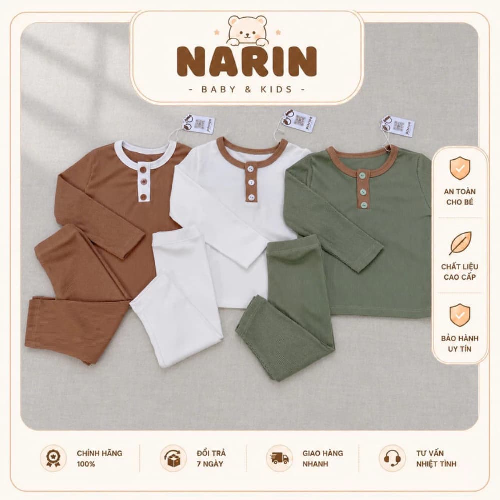 Bộ quần áo dài tay thun tăm mềm mại co giãn tốt cho bé từ 9M- 4Y