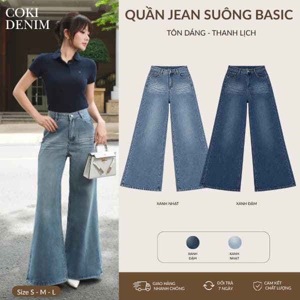 Quần Jeans Nữ Ống Suông Rộng Loe Ống 32Cm Lưng Cao Tôn Dáng M058