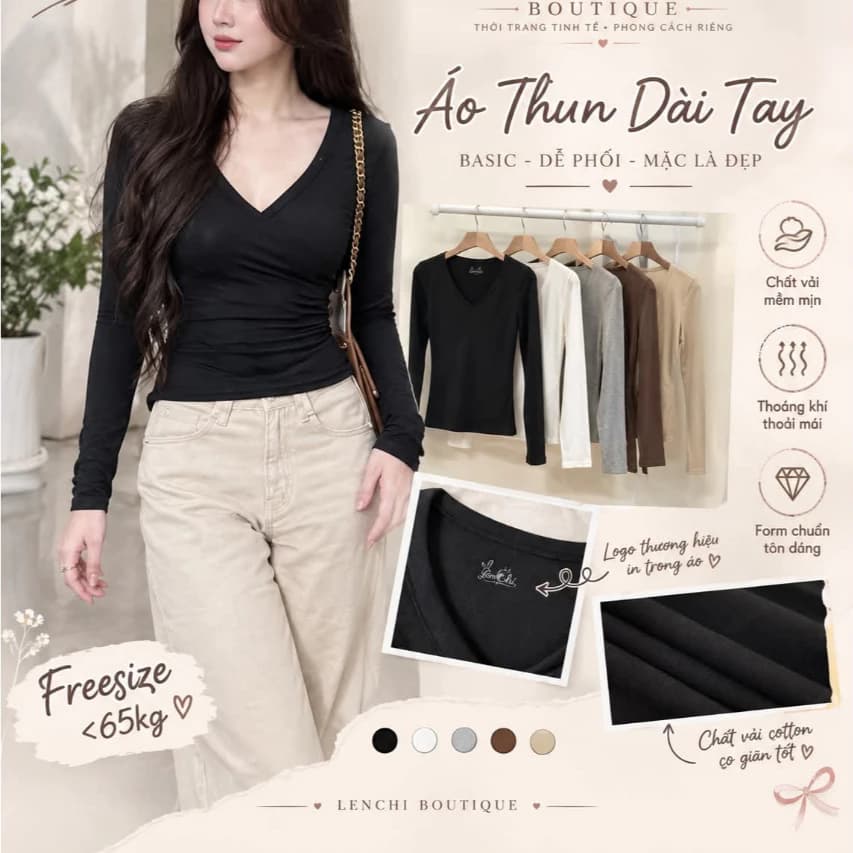 Áo Thun Nữ Tay Dài Phối Nút Chất Thun Tăm Gân Mềm Co Giãn Dáng Ôm Body Basic Mềm Mịn Thời Trang Nữ YenChi Boutique