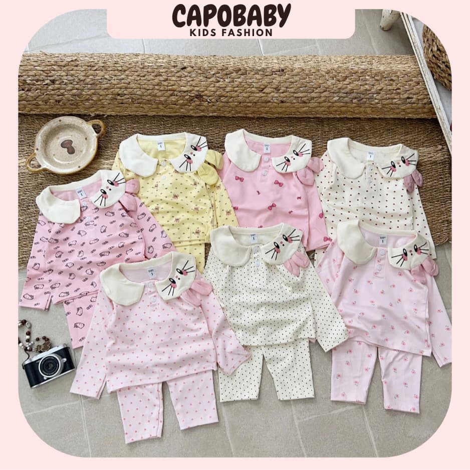 Bộ Thu Đông Bé Gái CapoBaby Cổ Sen Hình Thỏ Xinh Xắn Họa Tiết Nơ Tim Chất Cotton Dài Tay Mềm Mịn Cho Bé(TF89)