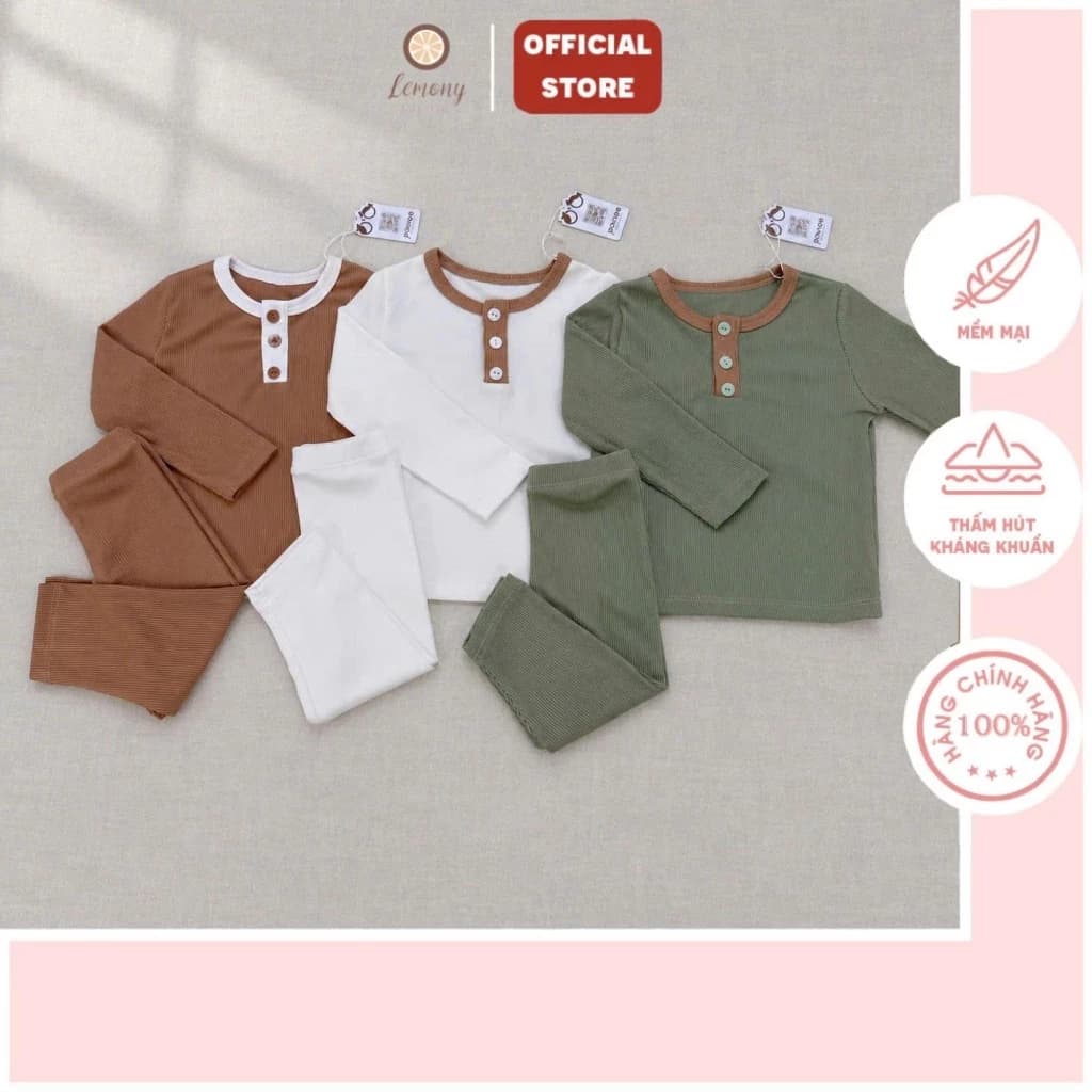 Bộ đồ dài tay cho bé Joonee vải thun tăm gân mềm mại, thiết kế cúc gài tiện lợi, Bộ quần áo trẻ em
