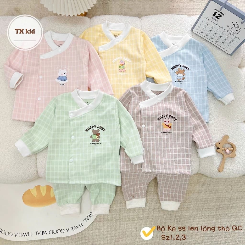 Bộ mùa đông - Bộ sơ sinh chất liệu nỉ nhung 2 mặt ấm áp cho bé trai bé gái 3-8kg