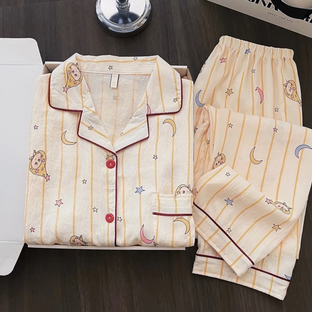 [Sẵn] Bộ ngủ pyjama nữ áo dài quần dài mặc nhà nhiều hoạ tiết đáng yêu mềm mát 766
