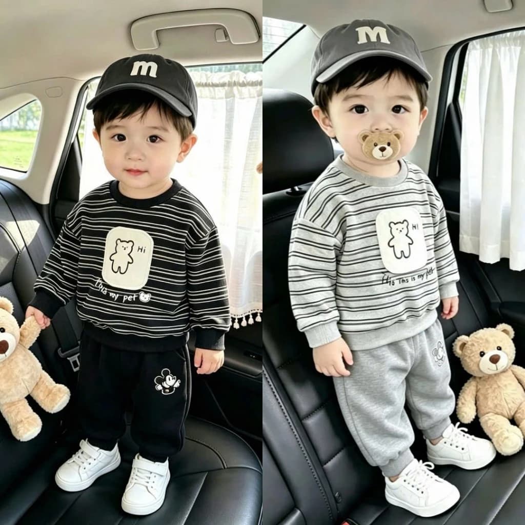 Bộ Thu Đông Cho Bé Trai Chất Liệu Nỉ Da Cá In Hình Dễ Thương Có Co Giãn Thoải Mái Size 8-20kg QC 49
