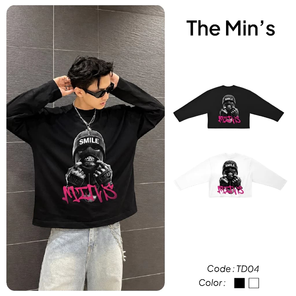 Áo Thun Dài Tay Local Brand THE MINS SMILE TD04 Áo Thun Unisex Form Boxy Vải Cotton 260gsm