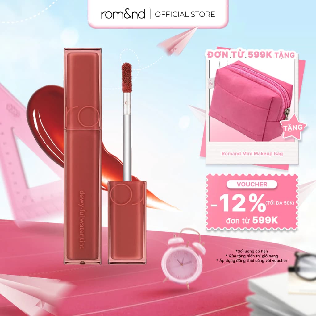 [Rom&nd x KOL] Son tint bóng, siêu lì cho đôi môi căng mọng Hàn Quốc Romand Dewyful Water Tint 5g