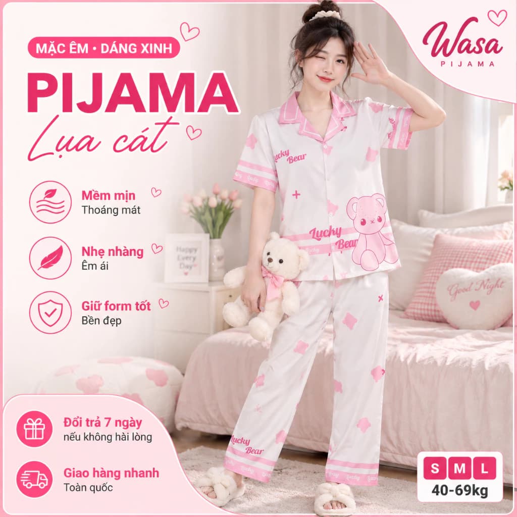 Pijama lụa labubu hot trend, tay ngắn tay dài đồ bộ mặc ở trong nhà 40-68kg