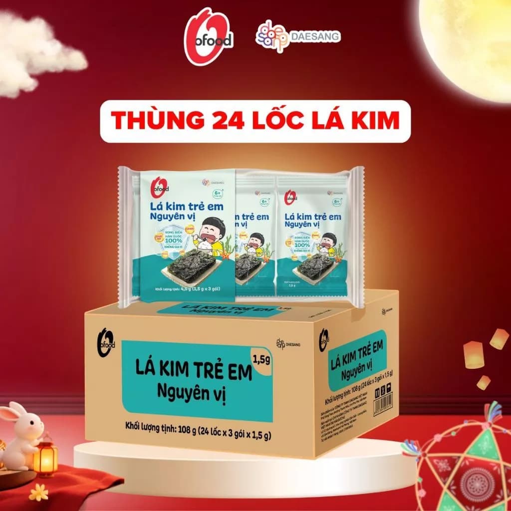 [THÙNG 24 LỐC] - LÁ KIM TRẺ EM NGUYÊN VỊ O'FOOD DÀNH CHO BÉ TỪ 6 THÁNG – 100% RONG BIỂN NGUYÊN CHẤT KHÔNG MUỐI, GIA VỊ.