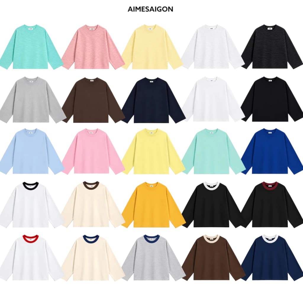 [TRƠN TAY DÀI] Áo Thun Trơn Tay Dài Boxy Local Brand AIMÉ Basic Cotton Form Rộng Cổ Tròn Unisex Nam Nữ - ATDTRON
