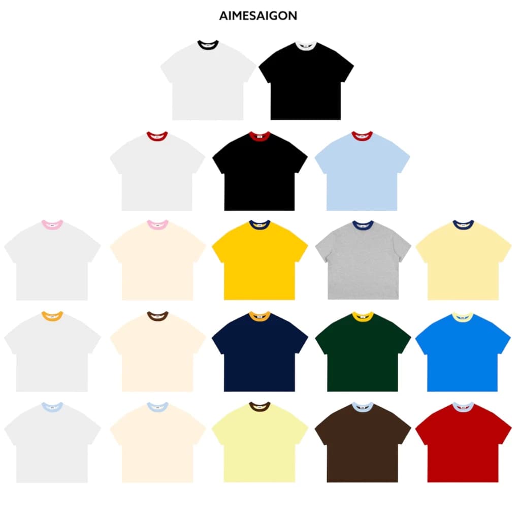 [TRƠN PHỐI CỔ] Áo Thun Trơn Tay Ngắn Boxy Local Brand AIMÉ Basic Cotton Form Rộng Cổ Tròn Unisex Nam Nữ - ATNTRONPC