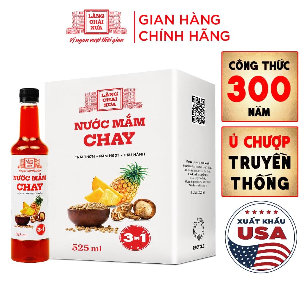 01 Chai Nước mắm chay 3 trong 1 Làng Chài Xưa 525ml trái thơm nấm ngọt đậu nành không biến đổi gen