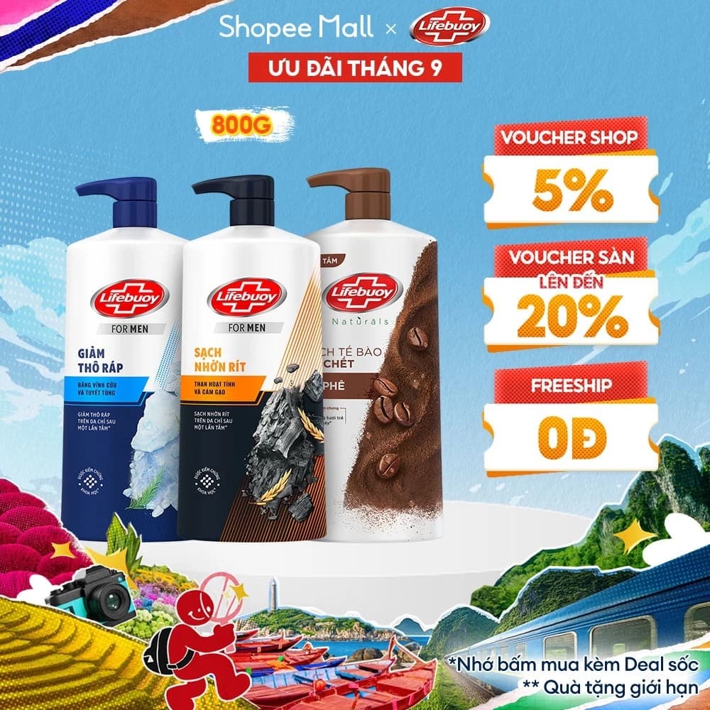 Sữa Tắm Lifebuoy 800gr Detox Và Sạch Sâu Khỏi Bụi Mịn Pm2.5 Detox 100% Từ Thiên Nhiên Diệt Khuẩn