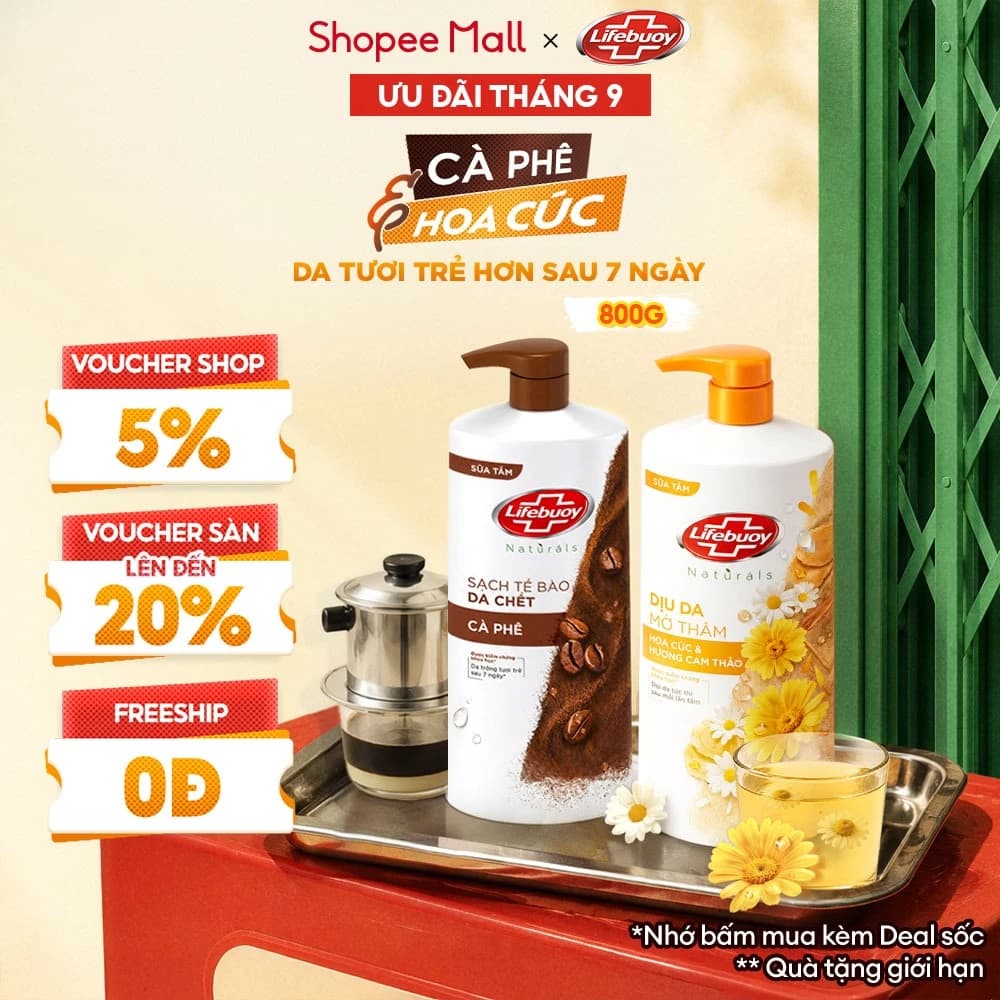 Sữa Tắm Lifebuoy Hoa Cúc Cam Thảo & Cà Phê 800G