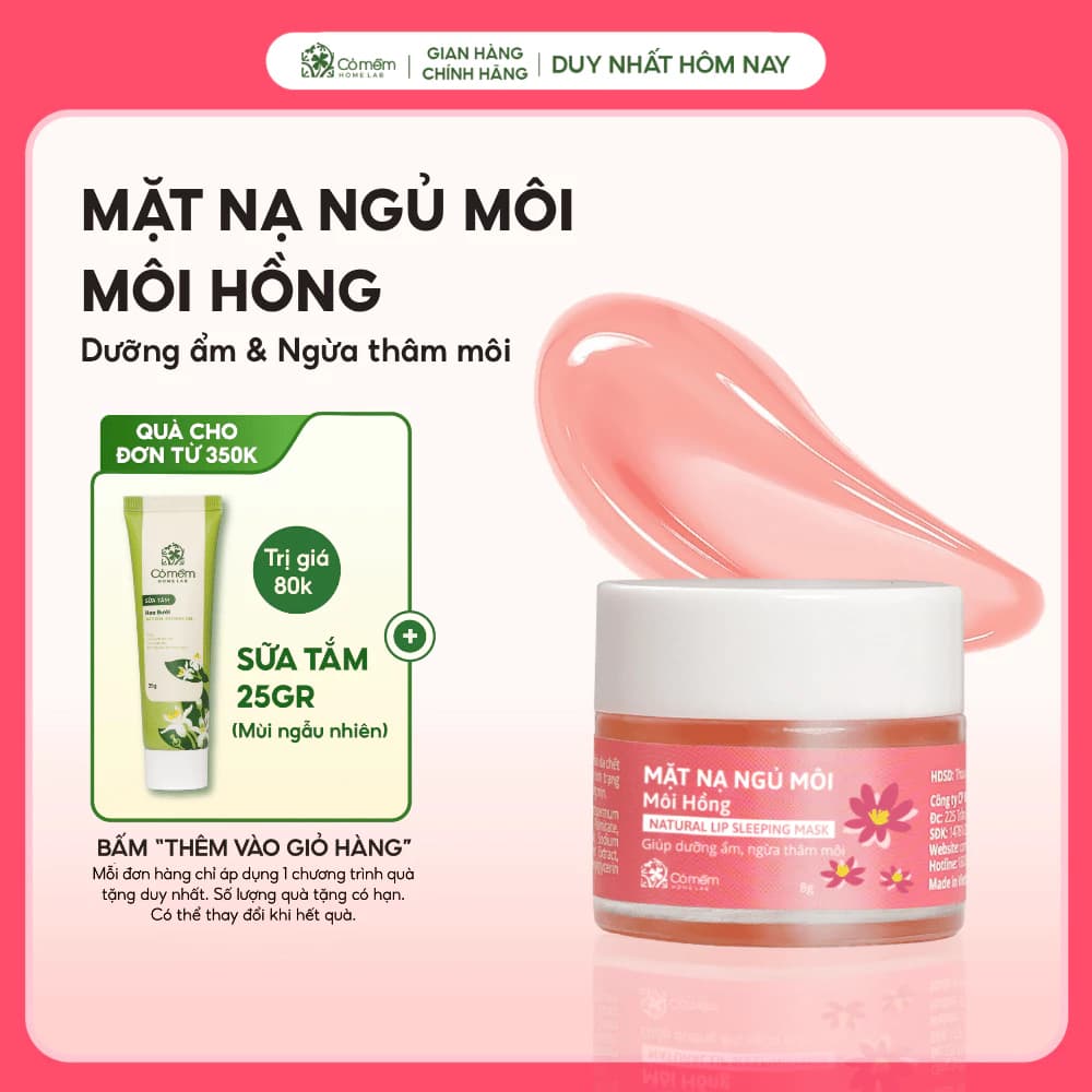 Mặt Nạ Ngủ Môi Hồng Ủ Môi Dưỡng Ẩm Giúp Cải Thiện Thâm Môi Nẻ Cỏ Mềm 8g