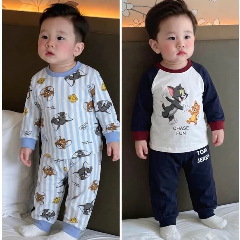 Bộ thu đông bé trai Tom Jerry, Set bộ dài tay bé trai chất cotton dày mịn COMBO 2 BỘ [9-24kg]