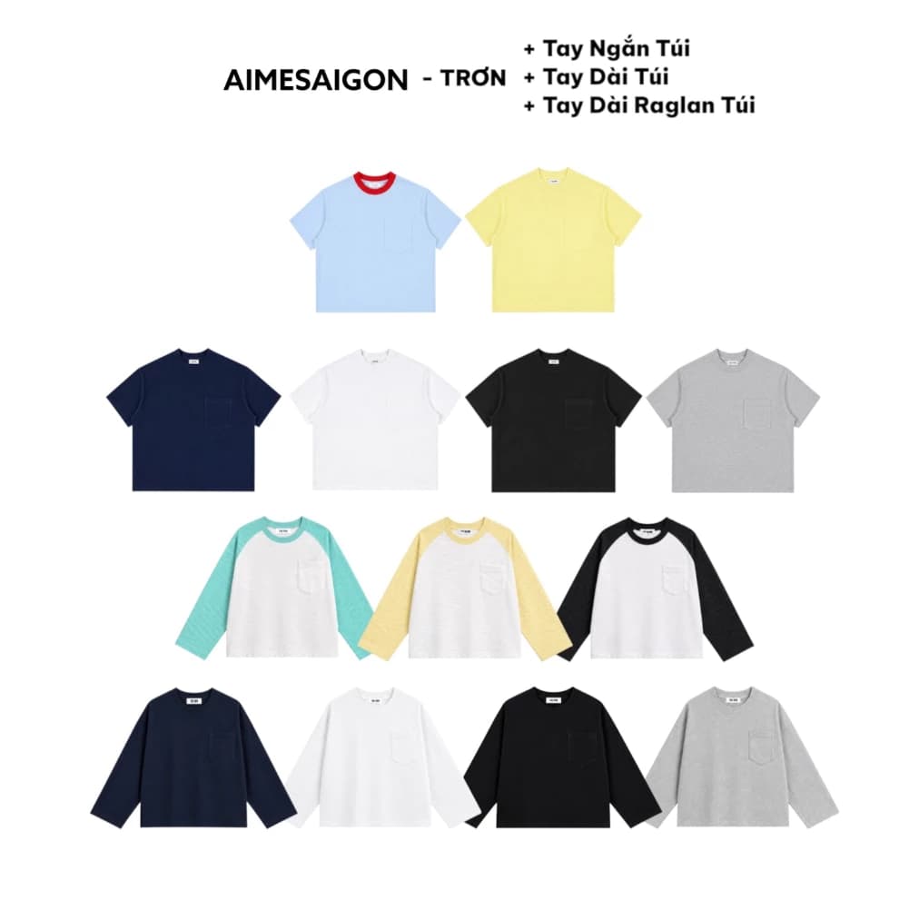 [TRƠN PHỐI TÚI] Áo Thun Trơn Túi Tay Ngắn-Tay Dài Raglan Xựợc Boxy Local Brand AIMÉ Cotton Form Rộng Cổ Tròn - ATNTDTTUI