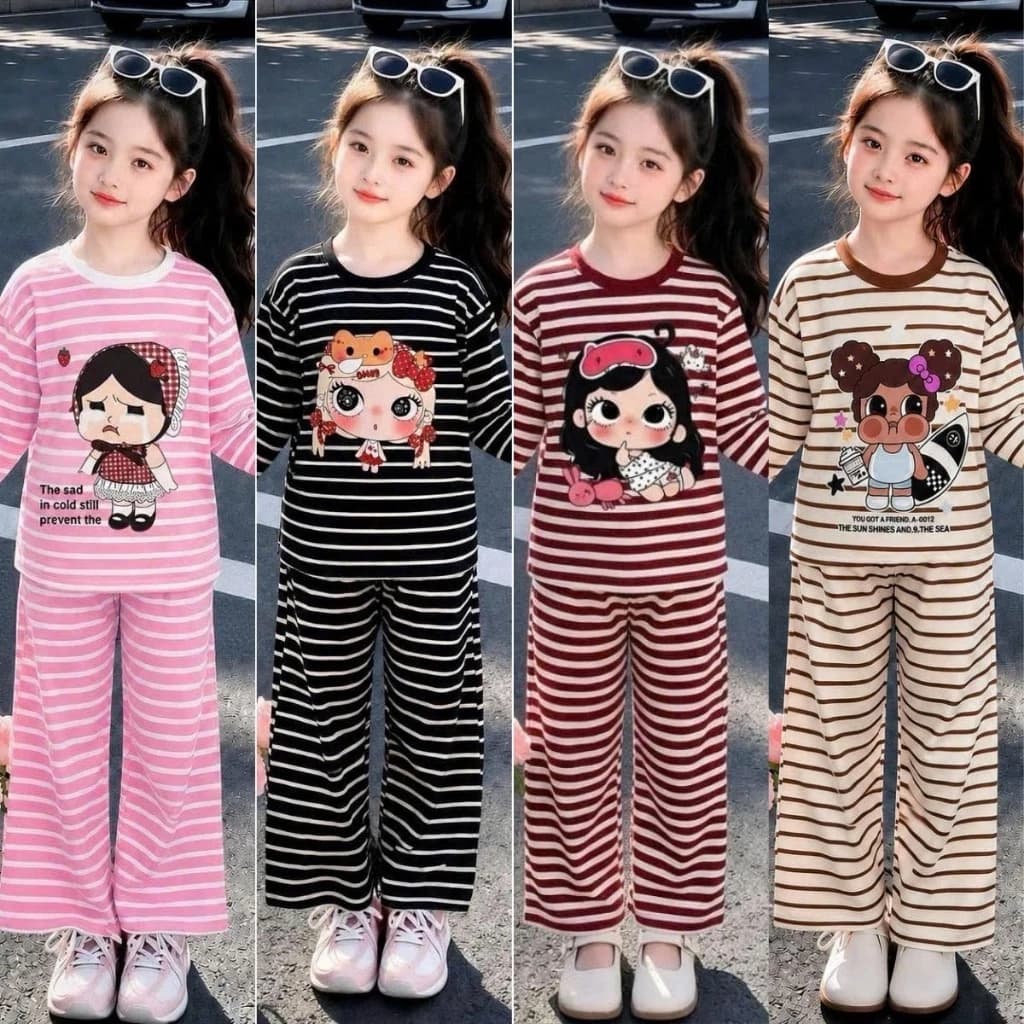 [14-44kg]{Hàng bozip đẹp} Set bộ áo dài quần xuông thu đông kẻ sọc nhiều màu sắc,in hoạ tiết 5D hình dễ thương BỘ HH