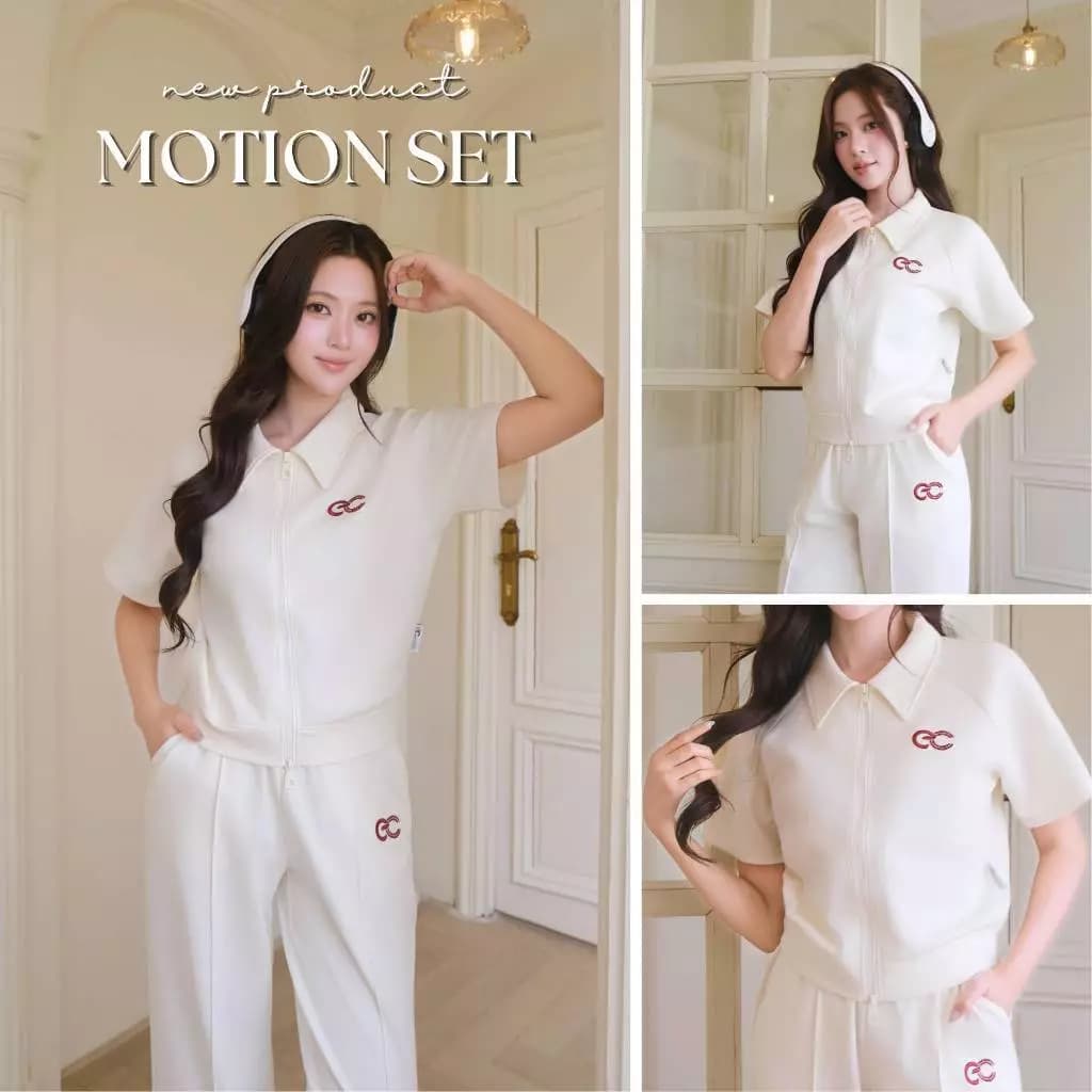 Set Bộ Dài Polo ECOCHIC Áo Khóa Kéo Logo Thêu Quần Ống Suông Cao cấp Chính Hãng B246